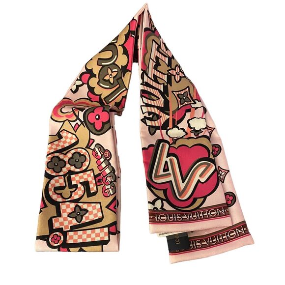 Louis Vuitton Street Monogram Bandeau Scarf Rose New Colorful RARE Graffiti - Picture 7 of 9
